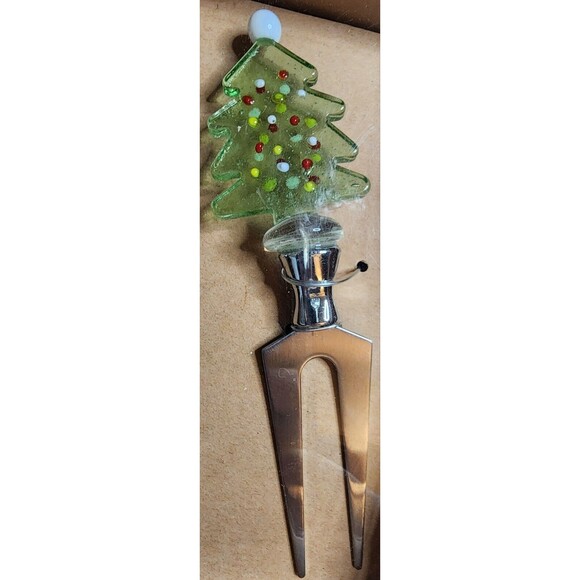 NEW Dennis East CHRISTMAS BlownGlassHandle CHEESE/HORS D'OUVRES 3pc Utensils NiB - Picture 5 of 9
